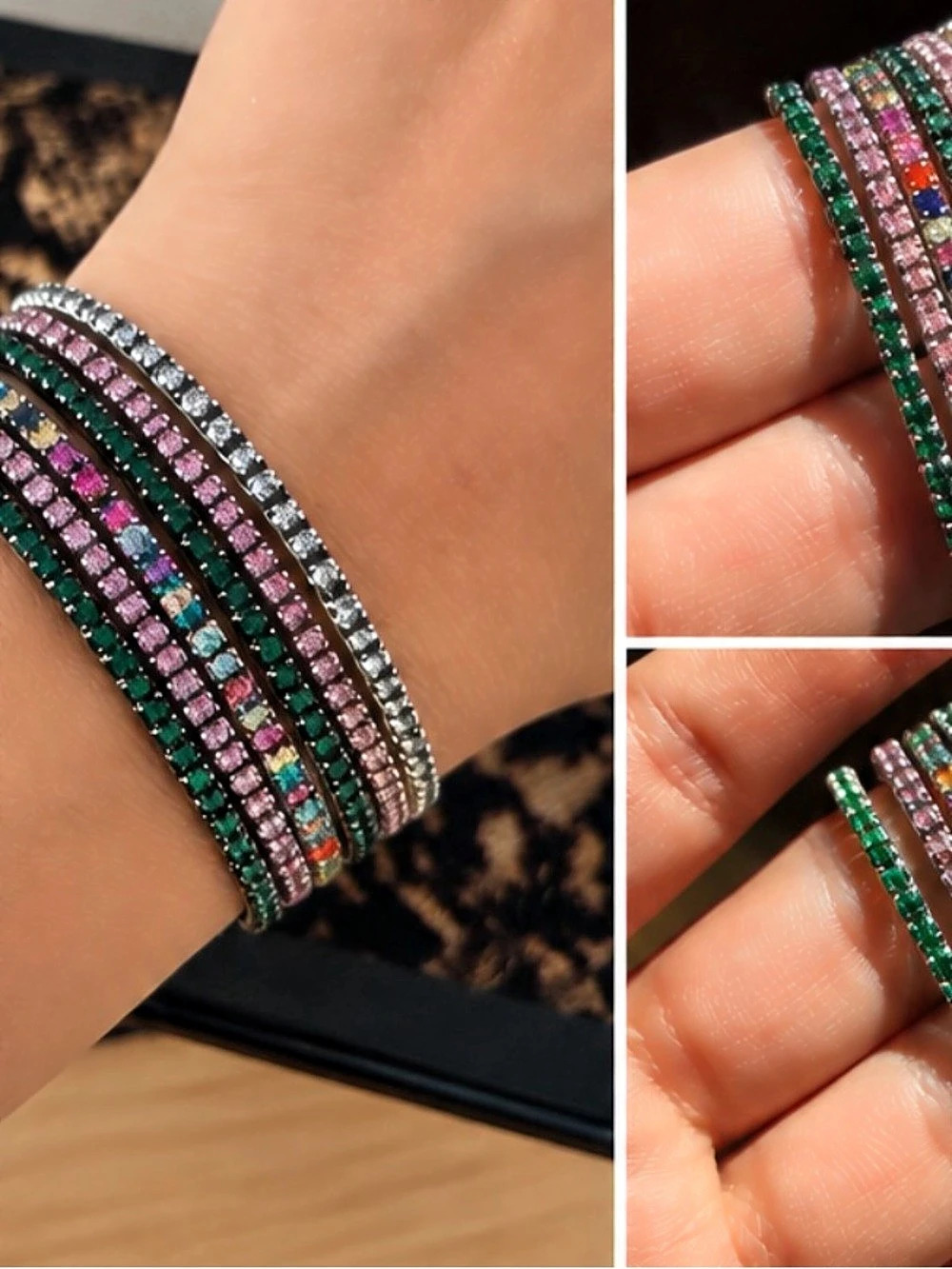 Multicolor Rhinestone Tennis Bracelet Set | Colorful Stacking Jewelry